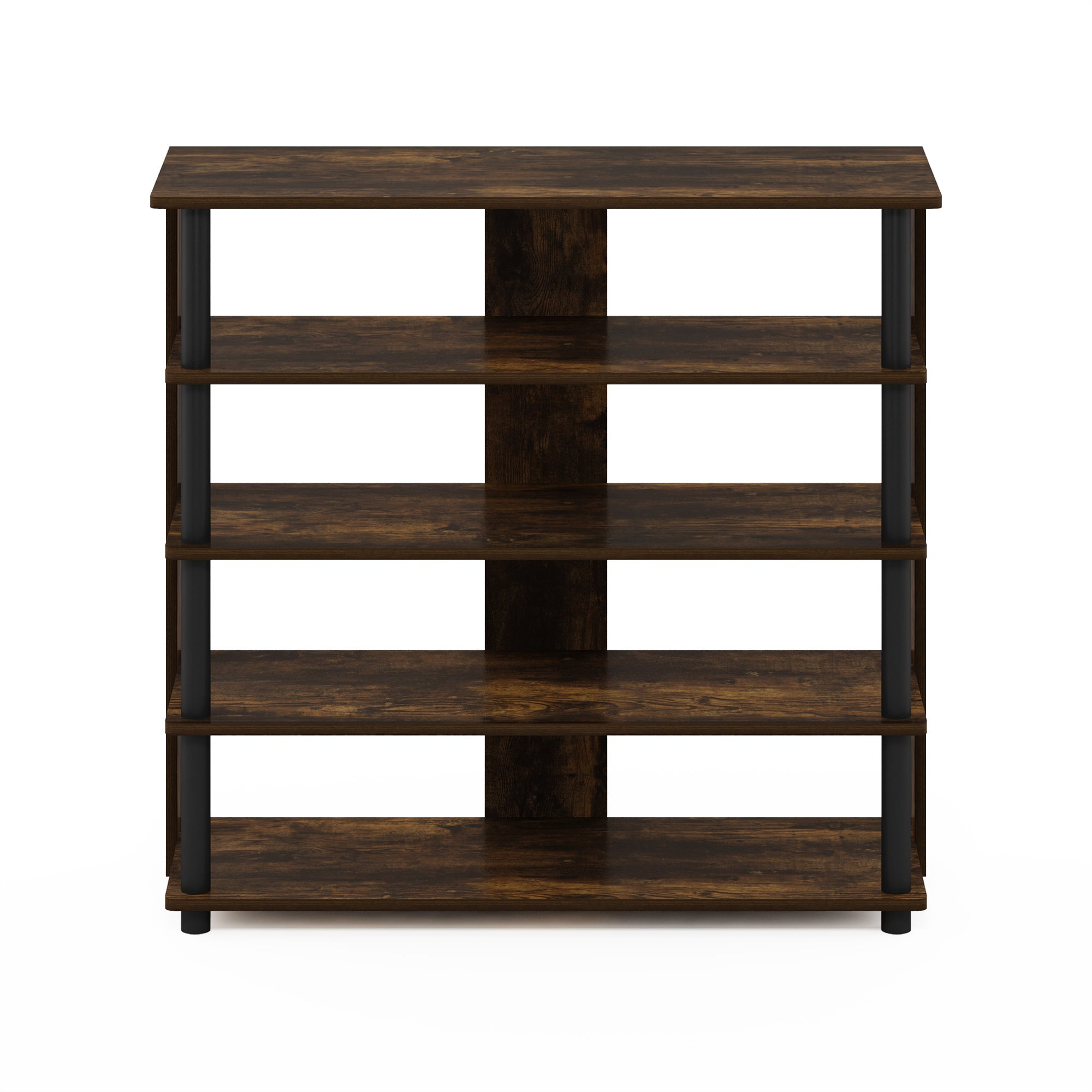 Furinno 5-Tier Turn-N-Tube Shoe Rack, Wood and Plastic, Amber Pine and Black
