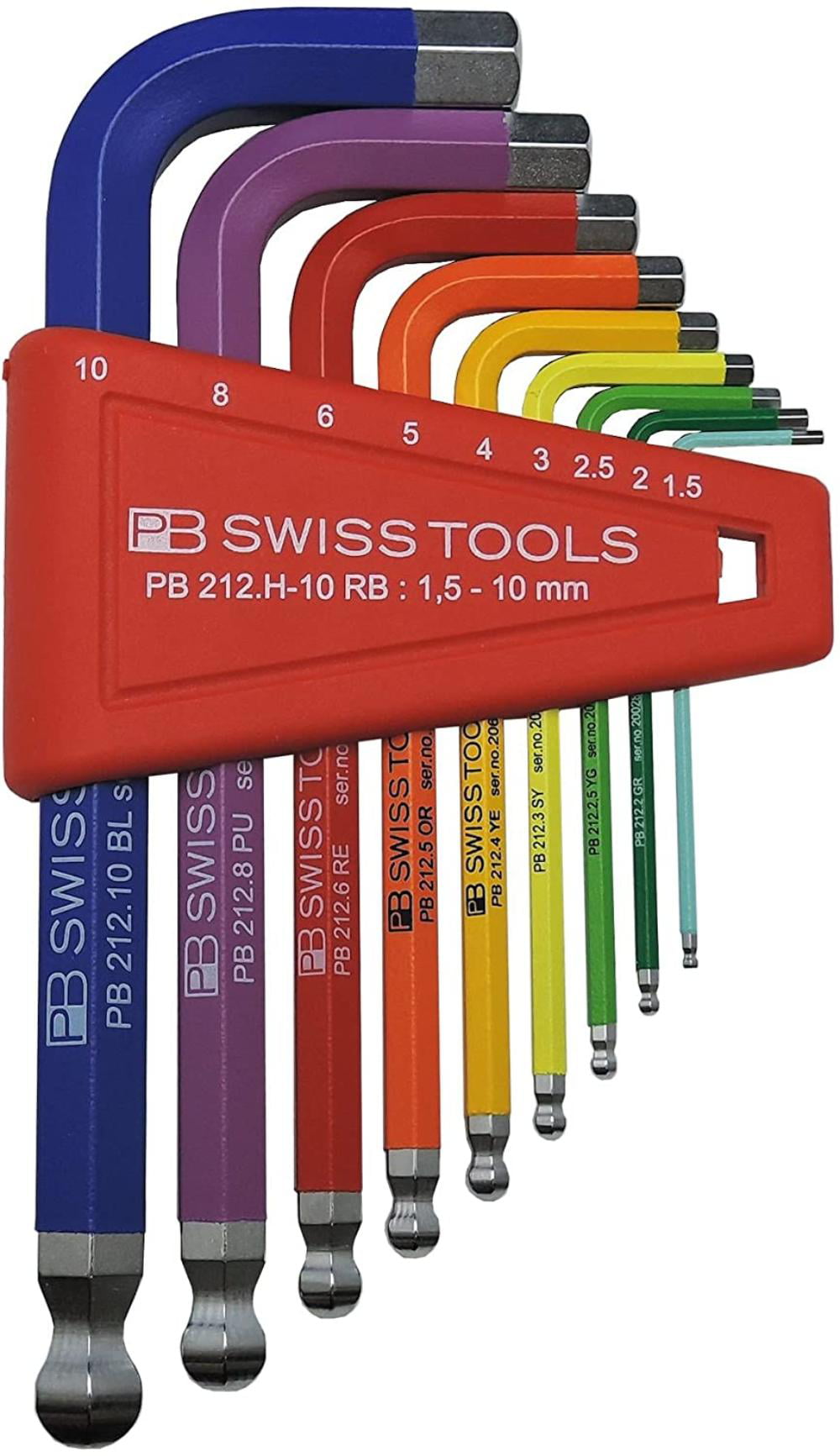 PB Swiss Tools PB 212.LH-10 RB Hex Key Set Ballpoint Metric Rainbow Long