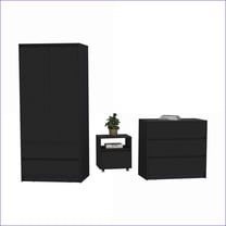 3 Piece Bedroom Set - Nightstand, Dresser, Armoire | Black | Engineered Wood
