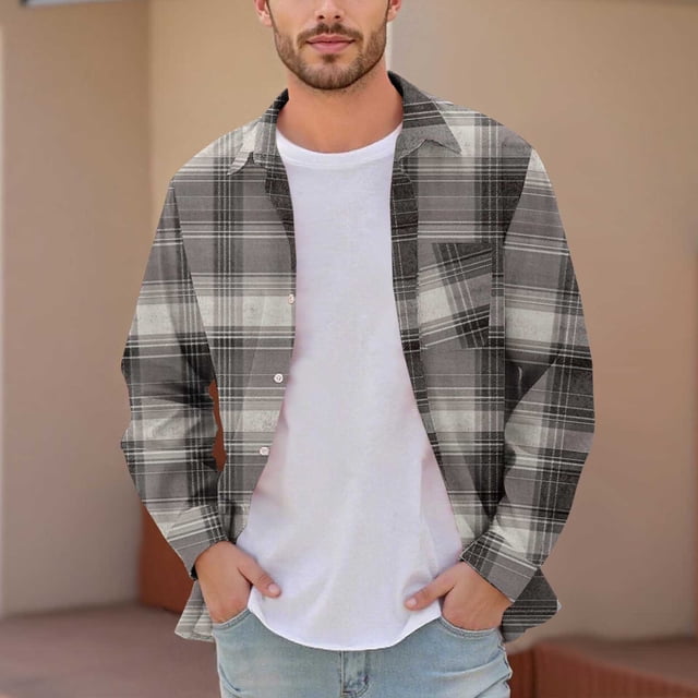 Seeotter Shirt for Men Plaid Mens Button Down Long Sleeve Shirts Soft Pure Cotton Casual Cozy Regular Fit