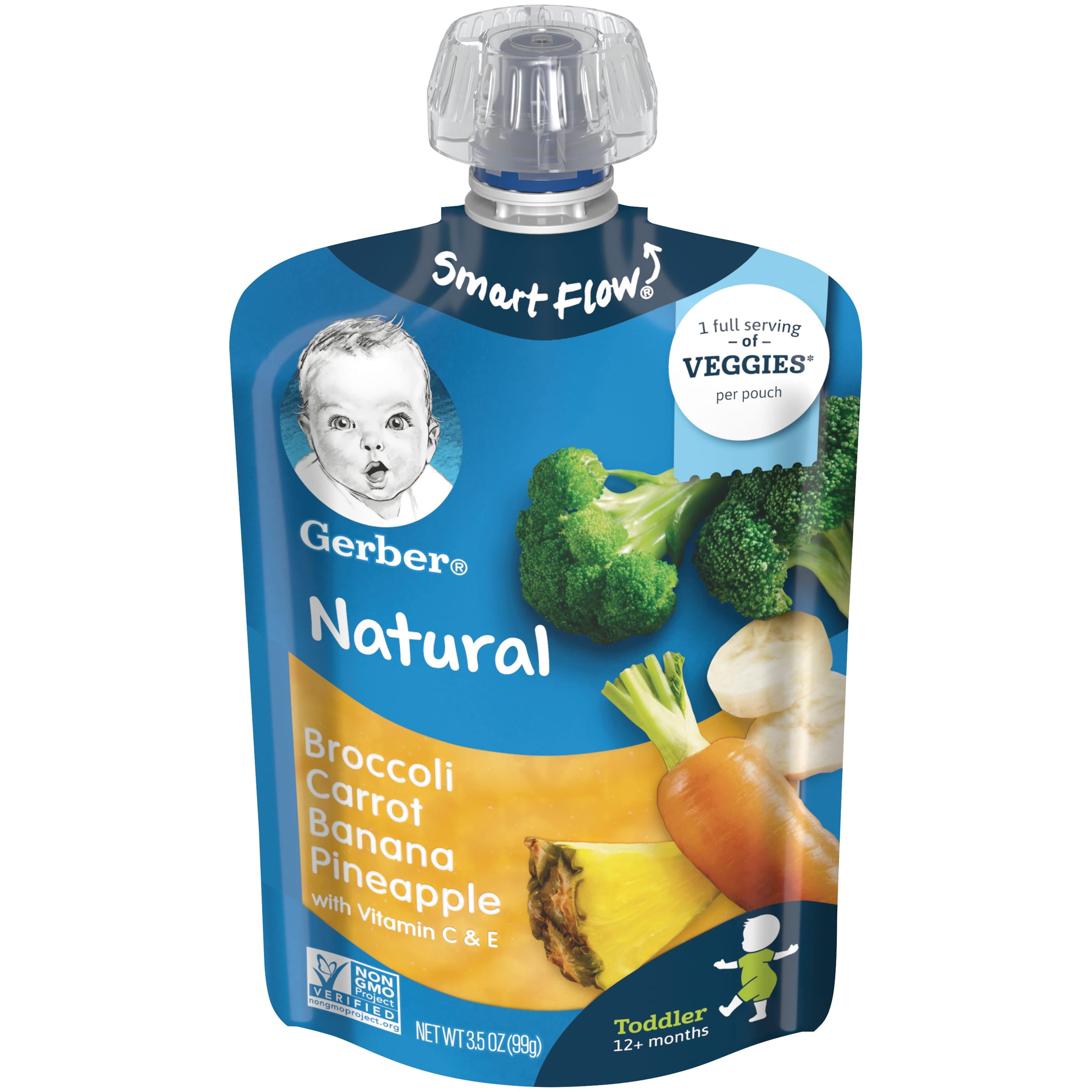 Gerber Natural Stage 2 Baby Food, Broccoli Carrot Banana Pineapple, 3.5