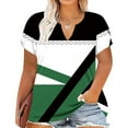 thumbnail image 2 of Womens Summer Top Plus Size Short Sleeve V Neck Color Block Casual T shirt Tunic Tops, 2 of 8