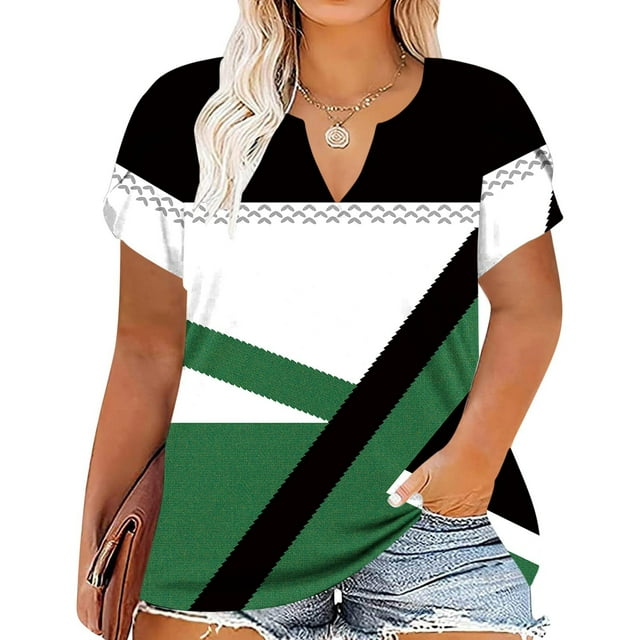 LSLJS Hauts d'Été Grande Taille pour Femmes, T-Shirts Décontractés à Col en V, Manches à Feuilles, Blouse Ample à la Mode, Hauts Décontractés pour Femmes