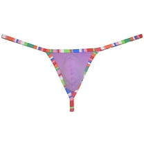 Botmois Men's Leopard Bordered Underwear Soft Thin Ice Silk Hipster G-string Micro Thong Purple L
