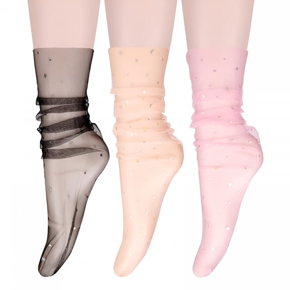 TELOLY Lace Sheer Socks Women Fashion Girls Tulle Socks New Slouch Mesh Socks Ankle Loose Clear Socks Gifts