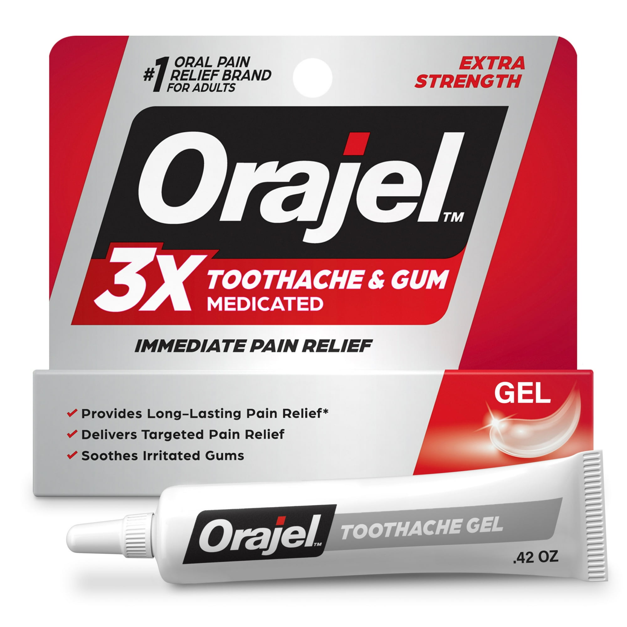 Orajel 3X Medicated Toothache & Gum Pain Gel, Oral Pain Reliever, Extra Strength, 0.42 oz