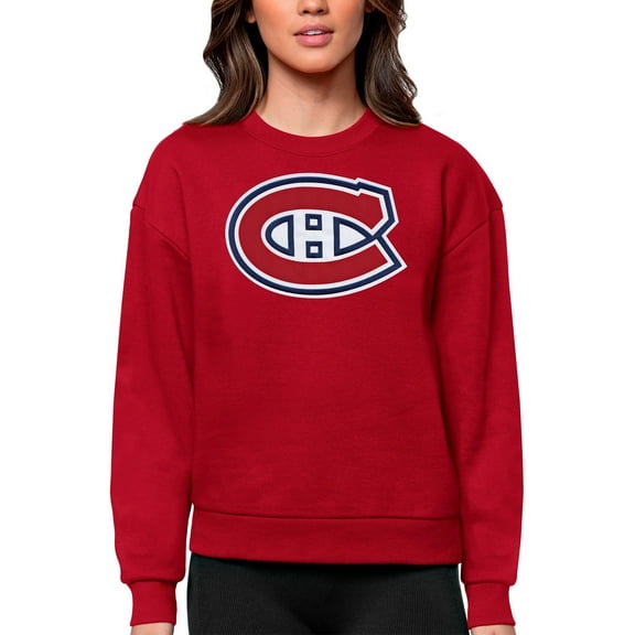 Women's Antigua Red Montreal Canadiens Primary Logo Team Logo Victory Crewneck Pullover Sweatshirt