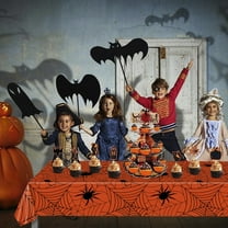 Halloween Spiderweb Tablecloth Plastic Waterproof Table Cover Indoor Outdoor Use - Stain Resistant Multi Functional（Orange)