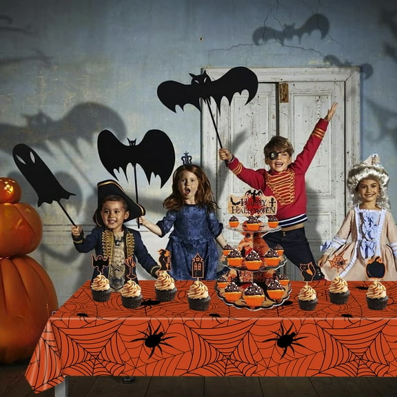 Yyuenw Halloween Spiderweb Tablecloth, 54" x 108" Rectangular Plastic Tablecloth, Halloween Decorations, Spider Web Table Cover,Party Supplies for Indoor or Outside,Home,Dinner