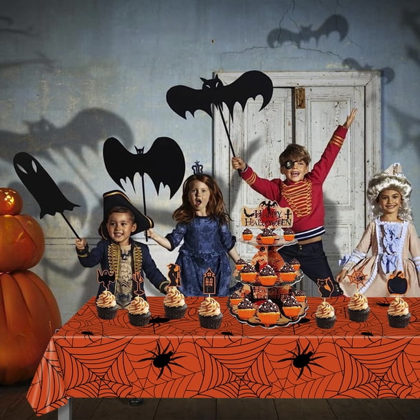 Mantel de Telaraña para Halloween | Decoración Gótica | Plástico Naranja | 137 X 272 Cm | Decoración para Interiores y Exteriores