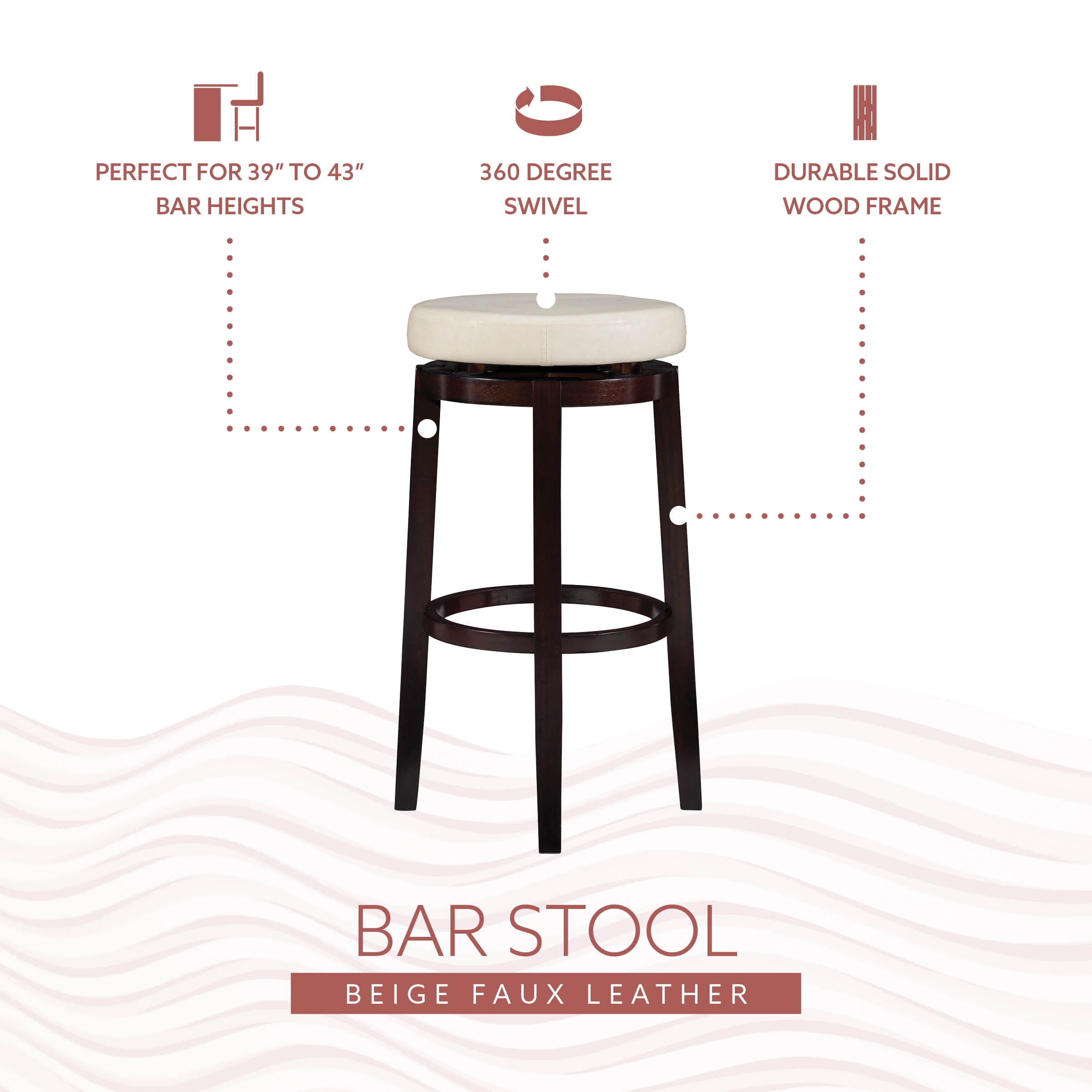 Linon Maya Bar Stool, Multiple Colors, 29 inch Seat Height