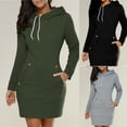 thumbnail image 3 of Yokua Women Hoodie Dress Long Sleeve Side Zip Neckline Slim Sweatshirt with Pockets, 3 of 20