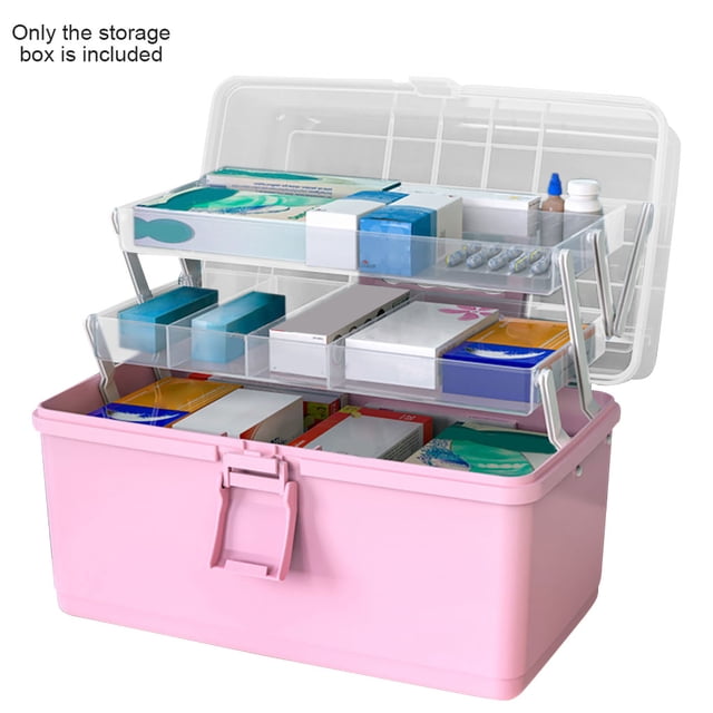 Caja de almacenamiento de pastillas, 3 capas, gran capacidad, estuche de cosméticos para el hogar, organizador de artículos diversos de plástico, estilo realzado, rosa Speravity HA004344-04B