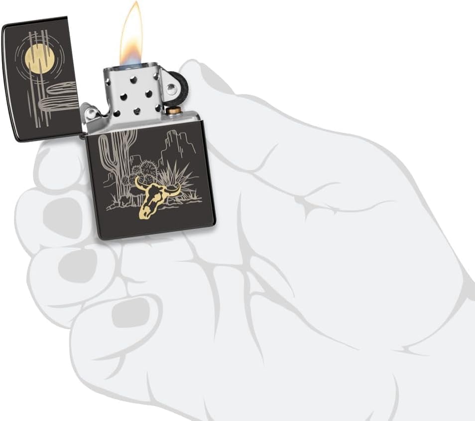 Zippo Lighter - Customized Message on Western Design, - High Polish Black 48968