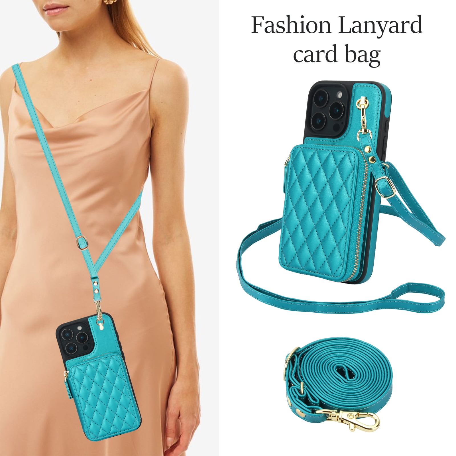 Compatible with iPhone 16 Pro 6.3 inch Wallet Phone Case Tempered Glass Screen Protector Wrist Crossbody Strap Stand Credit Card Holder RFID Slot Cell Cover for i Phone16 i16 16Pro Women Girls Green