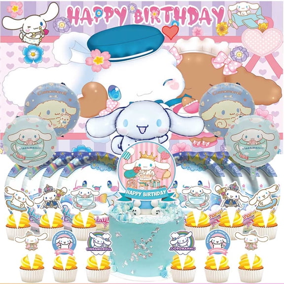 Cinnamoroll Party Supplies Decor Tableware Backdrop Banner Cake Topper Balloons Birthday Decorations