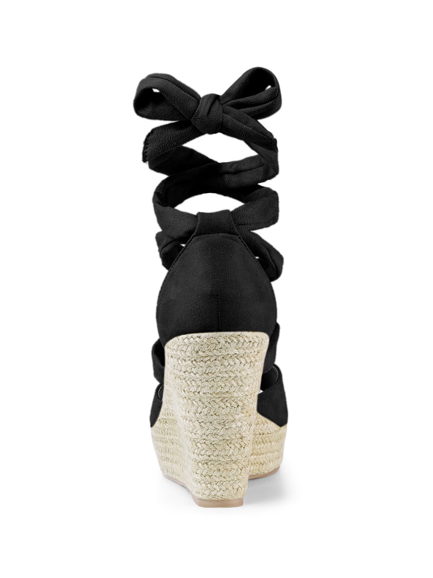 DARING DIVA Women's Lace Up Espadrilles Platform Wedges Sandals Black 8.5