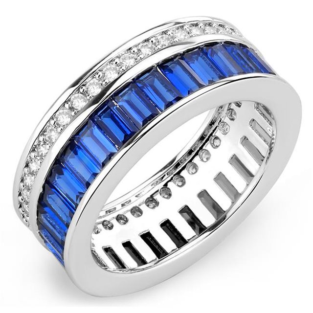 Alamode 3W1568-9 Women Rhodium Brass Ring with Synthetic in London Blue - Size 9