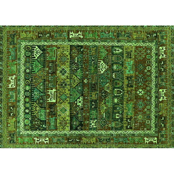 Ahgly Company Indoor Rectangle Oriental Green Industrial Area Rugs, 2' x 4'