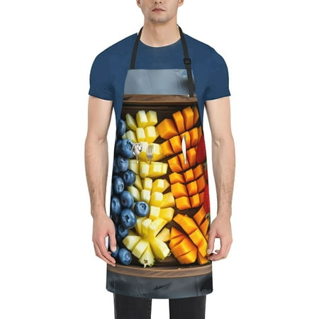 

Tebeau Halloween Fruit Platter Print Waterproof Cooking Aprons Adjustable Bib Soft Chef Apron with 2 Pockets for Men Women