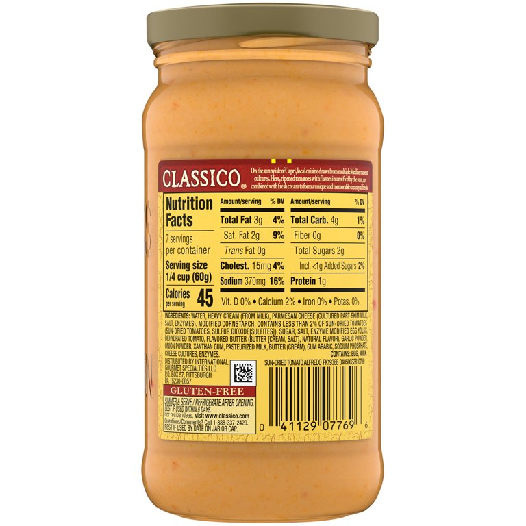 Classico SunDried Tomato Alfredo Spaghetti Pasta Sauce, 15, 58 OFF