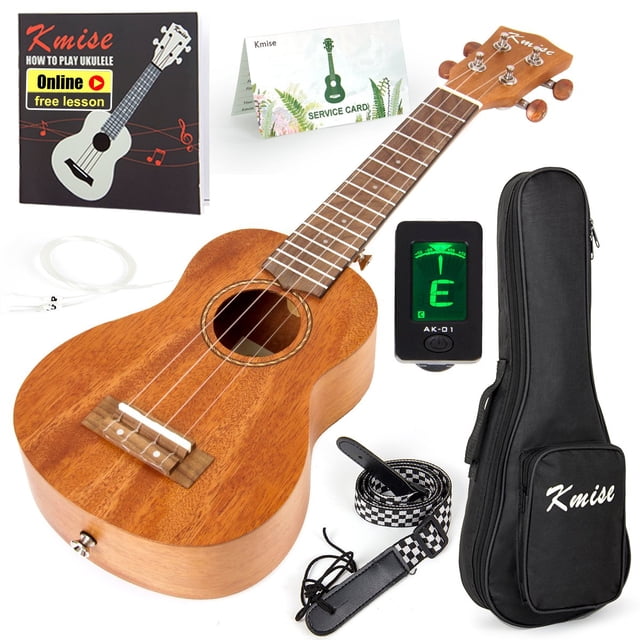 Ukelele soprano Kmise Instrumento profesional de caoba Ukalalee hawaiano de 21 pulgadas para principiantes con kit de inicio de ukelele (bolsa de lecciones en línea gratuita, correa de afinador, folle