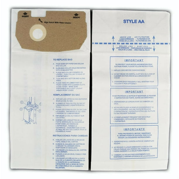 Eureka Style AA Tourbillon Sacs Aspirateur Micro Allergène par DVC Made in USA [ 3 Sacs ]