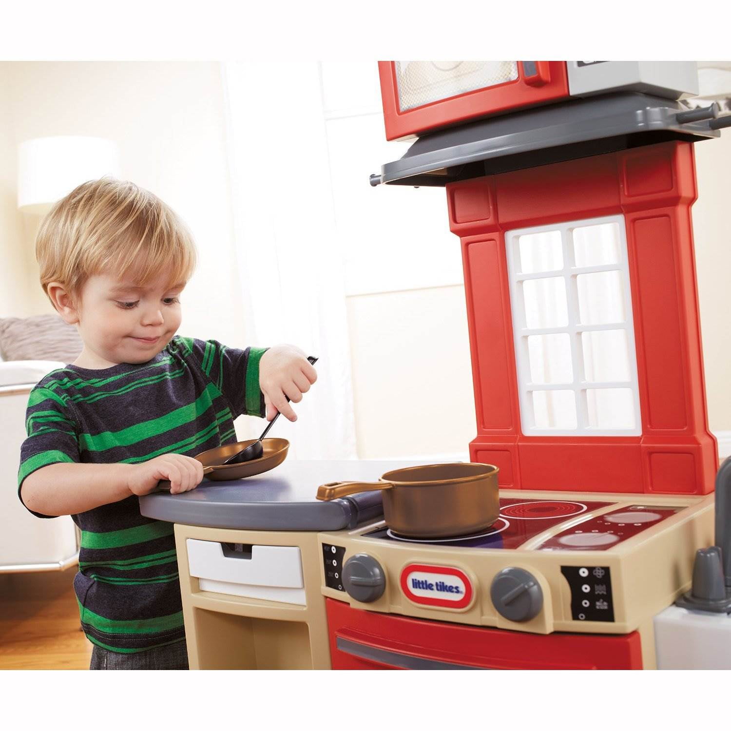 Little Tikes Cook 'n Store Kitchen Pretend Play Cooking Toy Set for Kids, Red