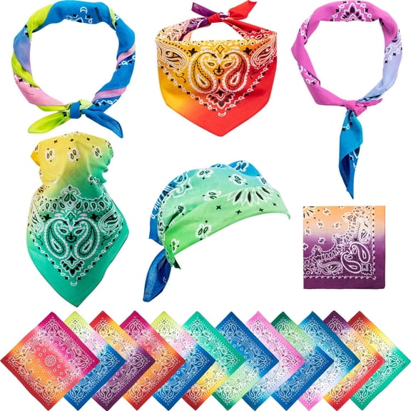 12 Piece Tie Dye Bandanas Novelty Gradient Bandanas Double Sided Classic Paisley Handkerchief for Men and Women (Gradient-colors)