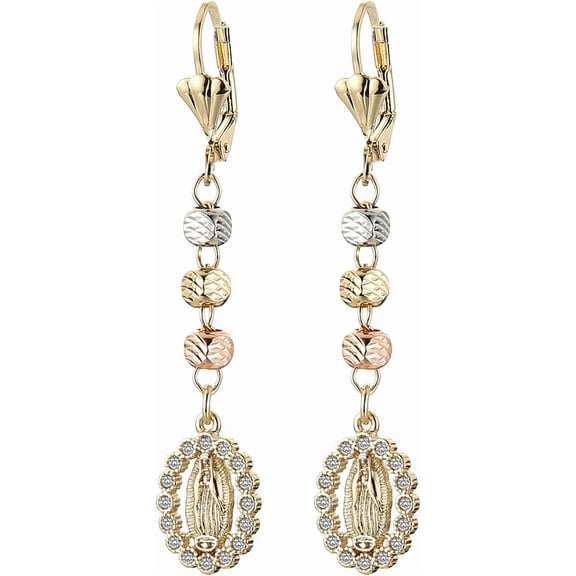 14K Gold Plated Virgin Mary Dangle Drop Earring for Women Hypoallergenic Cubic Zirconia Our Lady of Guadalupe Earrings Jewelry Gift