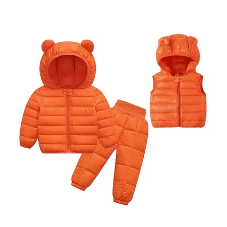 

Toddler Girls Outfits Dressy Outfits Boys Winter Long Sleeve Bear Ear Solid Color Warm Tops Pants Vest 3Pcs Set Fall Girls Clothings 18 Months-24 Months