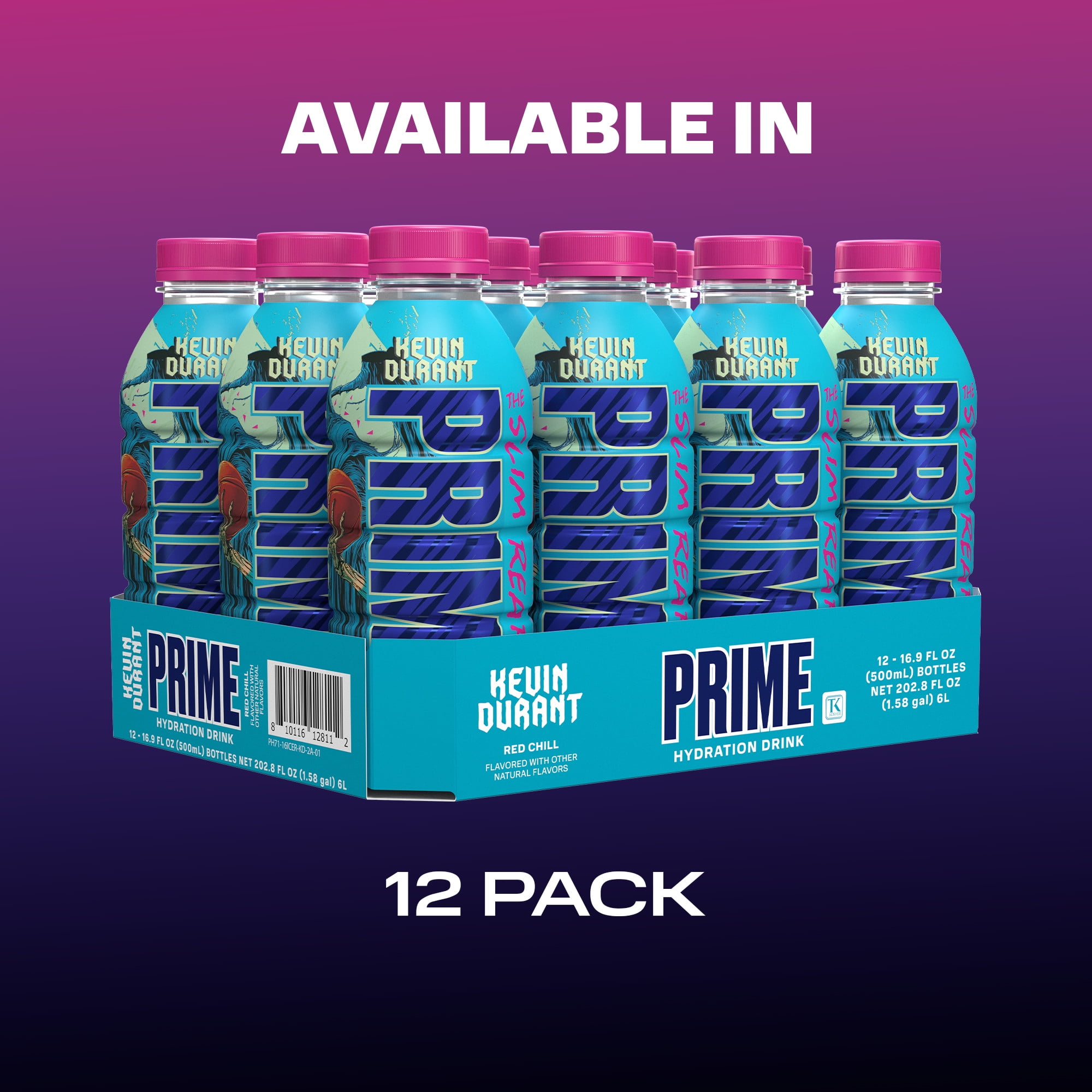 Prime Hydration Sports Drink, Kevin Durant, 16.9 fl oz, 12 Pack, Bottles