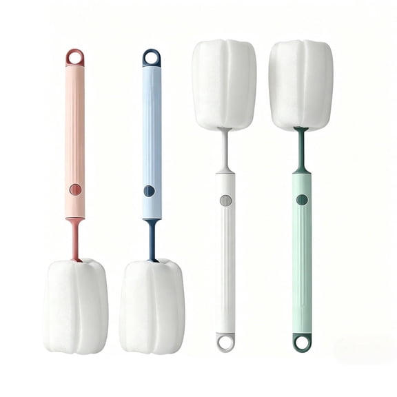 GYWHOOFT 4Pcs Long Handle Sponge Brushes, Bottle Brush Sponge Cup Brush Set for Glass, Milk Bottles, Water Jugs, Cups, Teapots (PinkBlueGreenBeige)