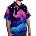 thumbnail image 2 of Starry Sky Flamingo Men's Casual Spread Collar Hawaiian Short Sleeve Button Down Summer Beach Tops, 2 of 6