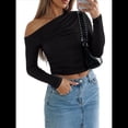 thumbnail image 2 of Blusa Informal de Larga con Cuello y Hombros Descubiertos para Mujer, Ajustada, para Salir, Estilo Y2K Negro XL, 2 of 7