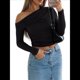 thumbnail image 2 of Blusa Informal de Larga con Cuello y Hombros Descubiertos para Mujer, Ajustada, para Salir, Estilo Y2K Negro L, 2 of 7