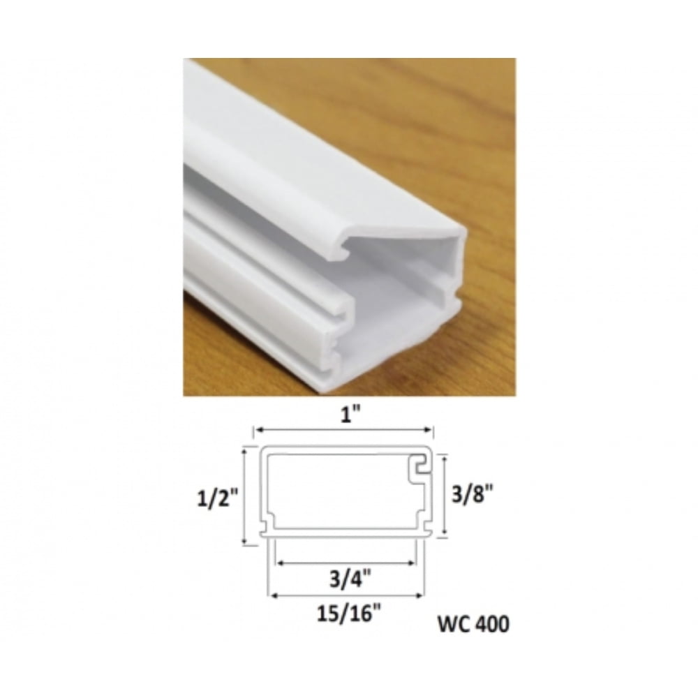 Wire Trak Hinged Wall Cord Cover Cable Raceway - 2.5 W x .875 H - 5'  Length - 20 pc Case - Paintable PVC - White WC9375-20