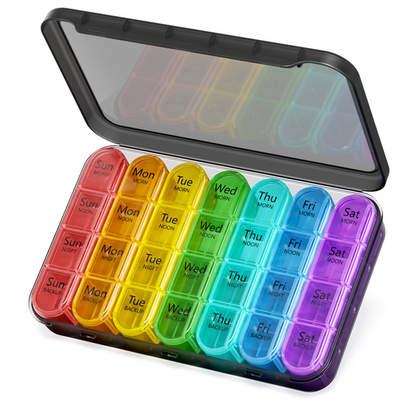 Weekly Pill Organizer 4 Times a Day, 7 Day Pill Box Case for Travel, Large Medication Container for Daily Vitamin and Medicine, with Portable Compartments