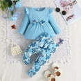 thumbnail image 2 of Baby Girl Clothes Toddler Girl Clothes Outfits Bowknot Tassel Clothing Print Pants Headbands Set Cute Clothes for Girls,Blue,18-24 Months, 2 of 6