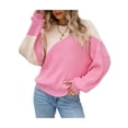 thumbnail image 2 of Liacowi Women Juniors Knitted Sweater Long Sleeve Contrast Color Pullover Retro Jumpers Tops Fall Loose Knitwear for Teen, 2 of 9