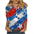thumbnail image 2 of Qetyuw Women's 4th of July Shirts Summer Patriotic Red White and Blue Graphic Tshirts Elegant 3/4 Sleeve Tees Trendy V Neck Buttons Blouses Tops Blouses for Women Dressy Casual, 2 of 6