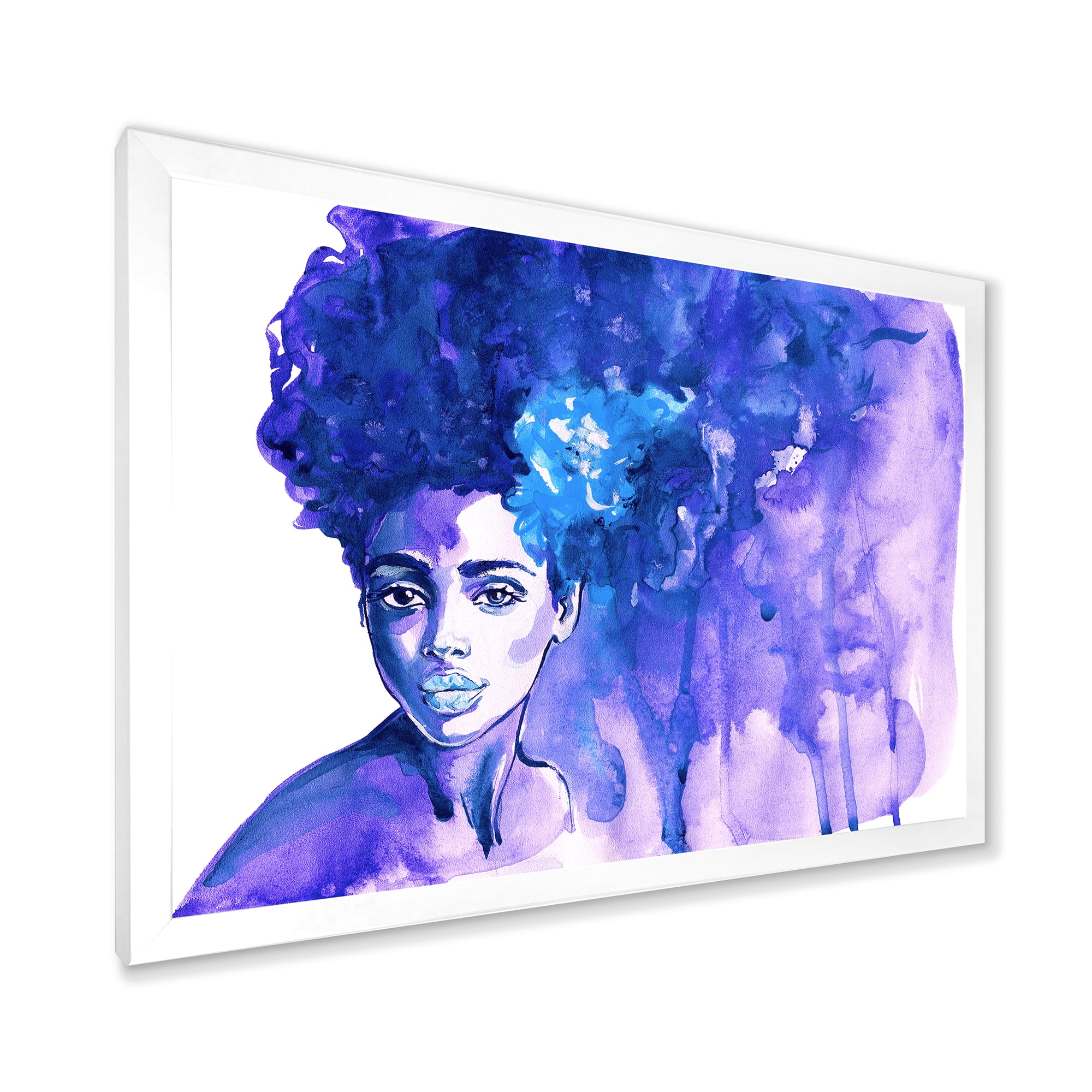 Designart 'Glorious Blue Portrait of Afro American Woman' Modern Framed Art Print
