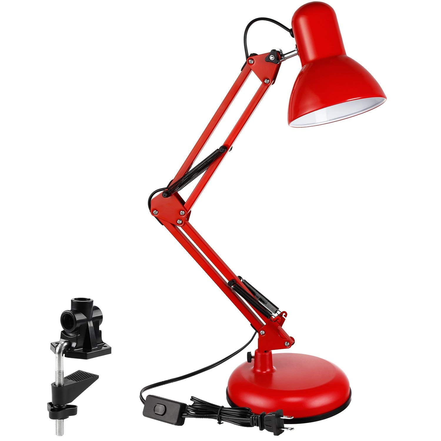 Torchstar Metal Swing Arm Desk Lamp Interchangeable Base Or Clamp Table Red