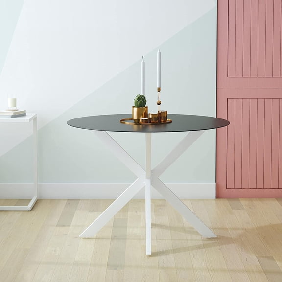 , Circi Collection, Dining Table with Glass Top, Black and White