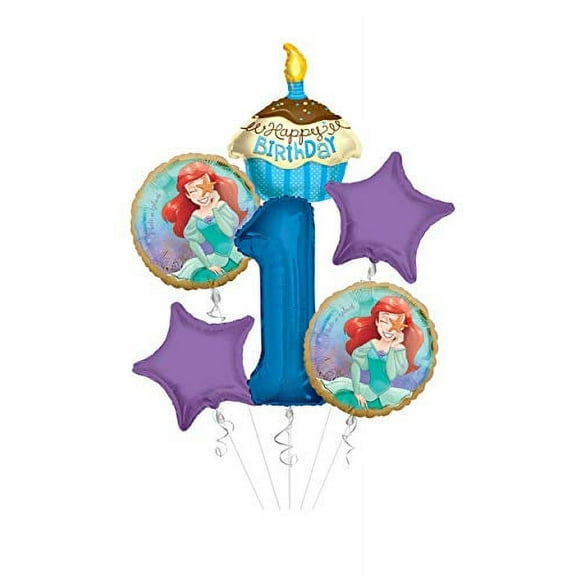 Princess Little Mermaid (Ariel) Once Upon A Time Happy Birthday Balloon Bouquet 6 pc, 1st Birthday, | Viva Party Balloon Collection