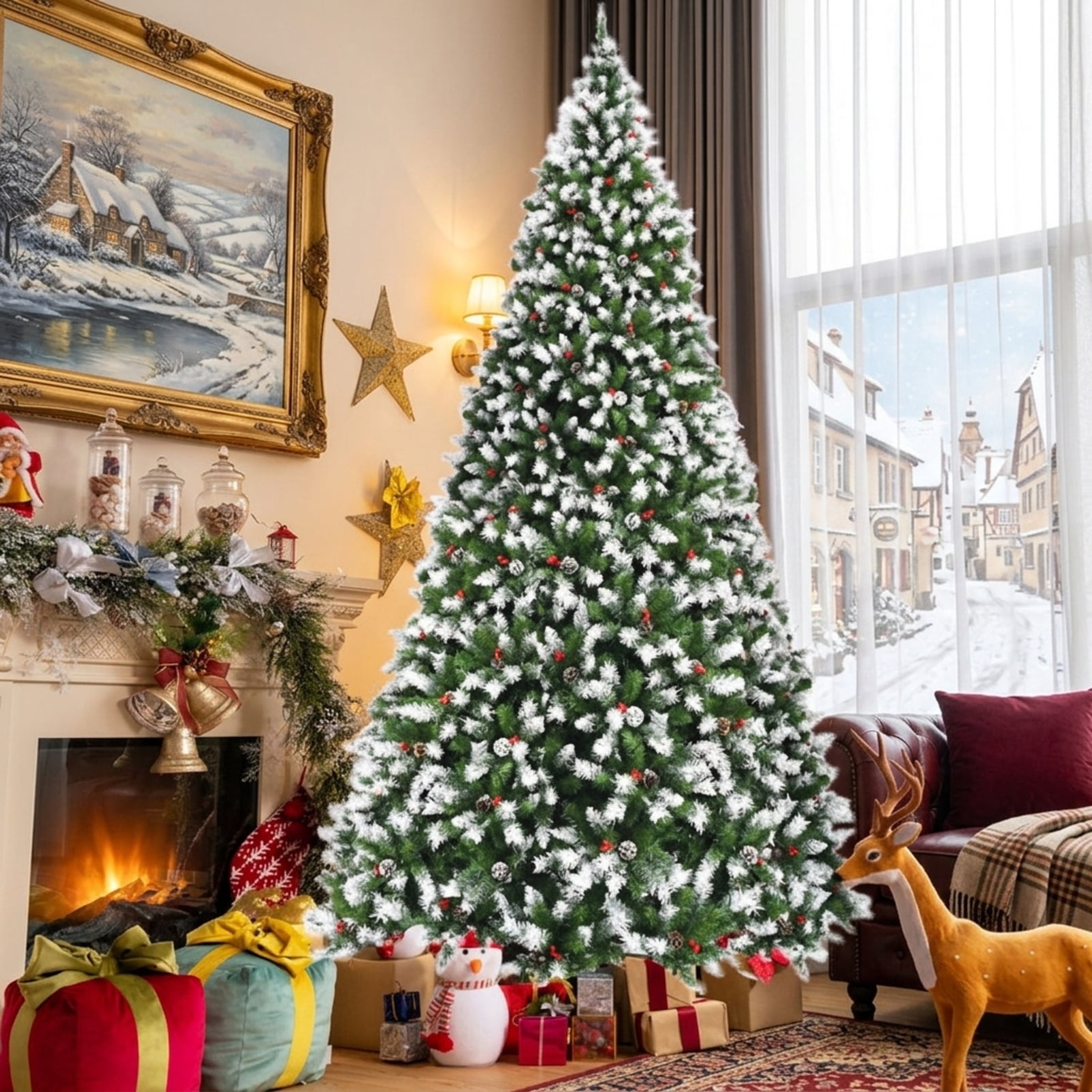 RUIE, 9 ft, Artificial Christmas Tree, with 900 LED Lights, 2058 Branch Tips, Green Holiday Xmas Tree for Indoor Home Office Decoration