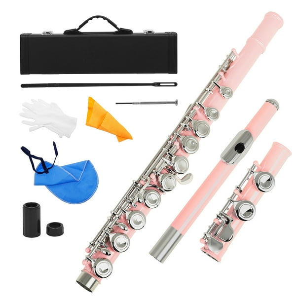Flauta Andoer® Estern Flauta Concierto Cuproníquel plateado Plata 16 Holes C Clave Viento de Madera Instrumento con Grease Cork Paño de limpieza Palo Guantes Mini Destornillador Caso Acolchado Meterk Flauta