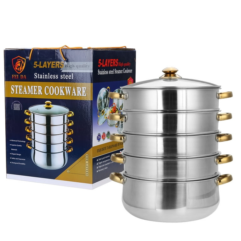 Steamer Pot Stainless Steel 2 Tier - 28cm Steamer Pot w/Glass Lid Food Veg  Cooker Pot Cooking Pan Steaming Pot Dim Sum Cookware Steamer For Kitcken
