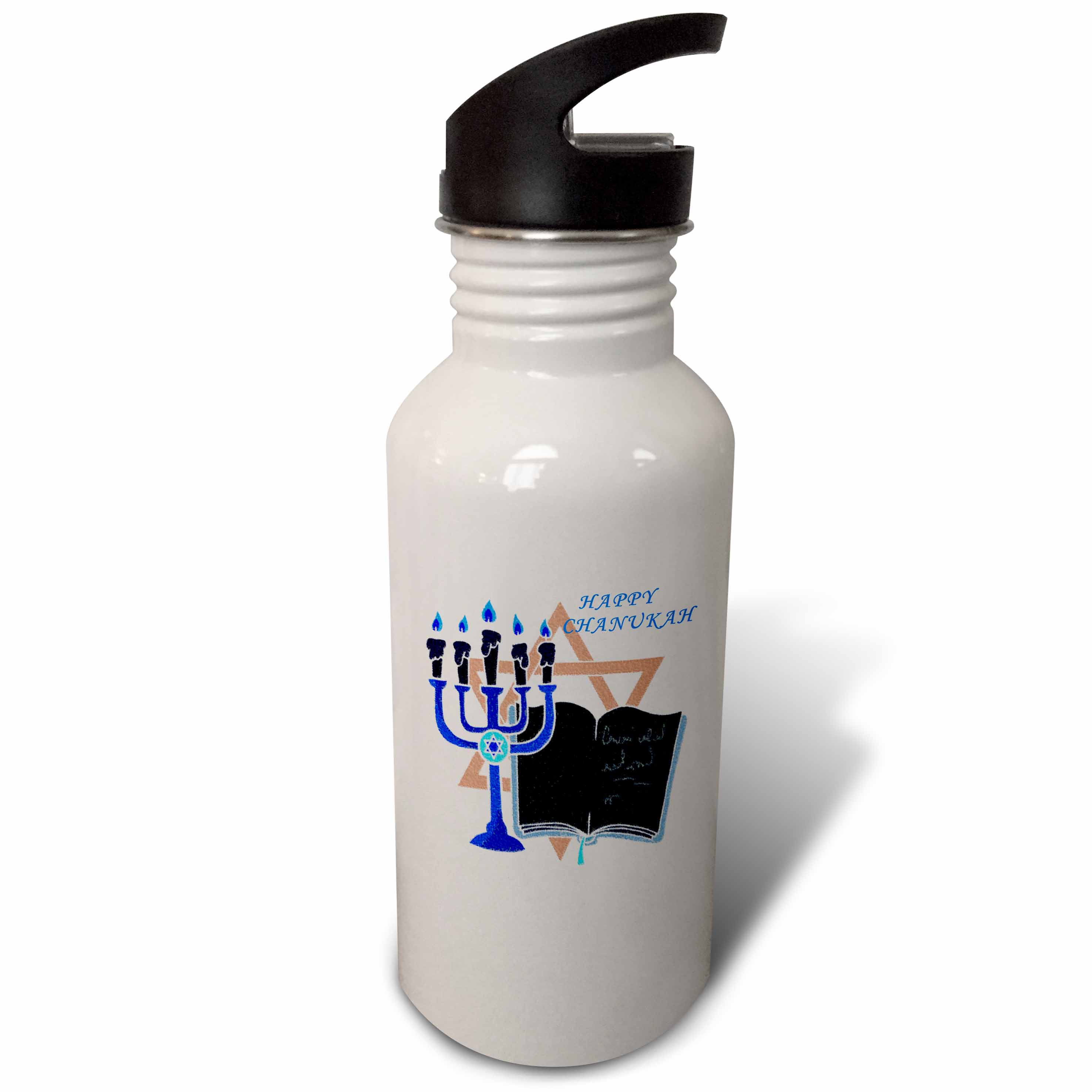 Menorah n Star Of David With Happy Chanukah 21 oz Sports Water Bottle