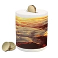 thumbnail image 1 of Clouds Piggy Bank, Sunset on the Hill Tops Above the Clouds Unusual Extreme Morning Glory Print, Ceramic Coin Bank Money Box for Cash Saving, 3.6" X 3.2", Orange White Brown, by Ambesonne, 1 of 4